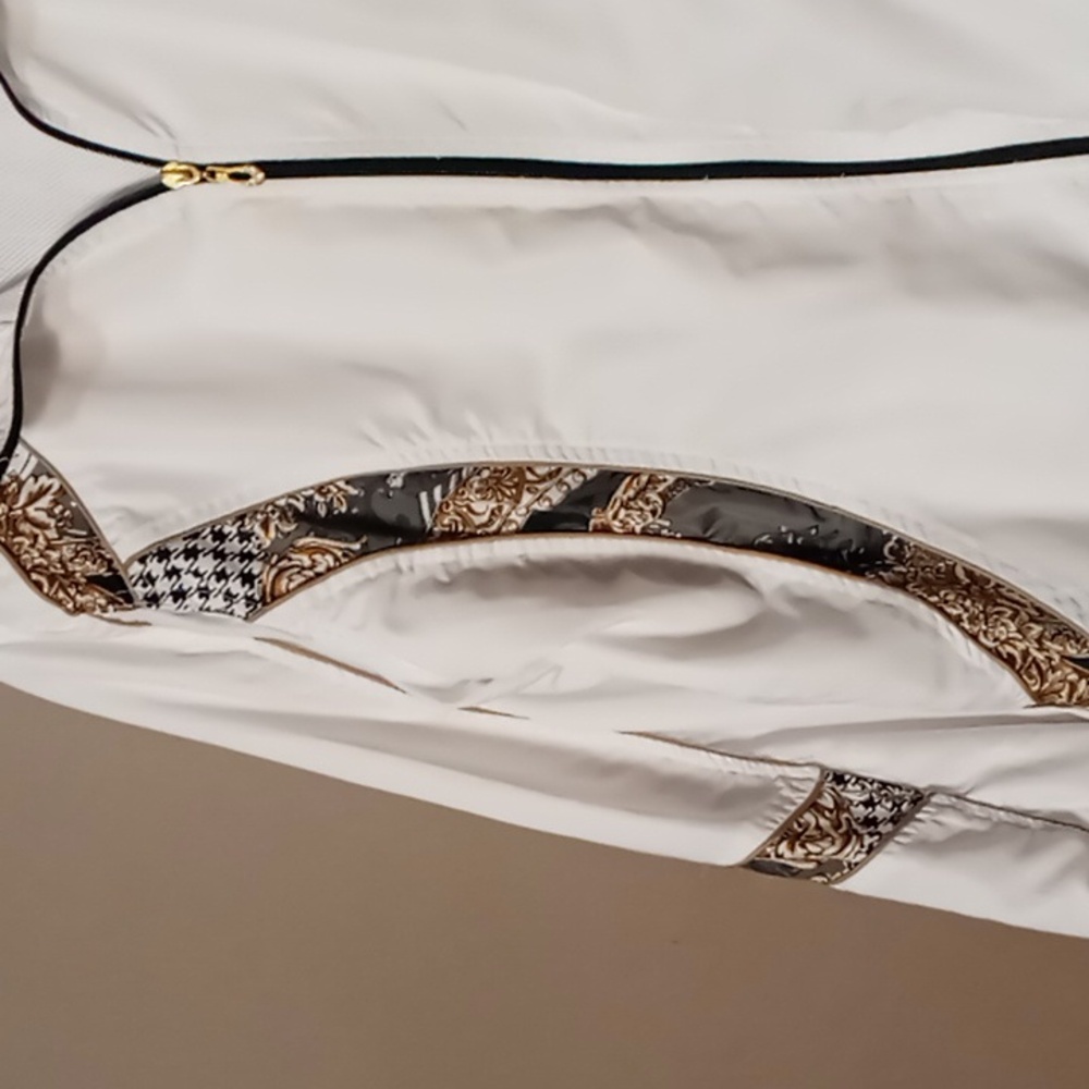 Threehearts Full Zip White w Paisley Patterned Trim, Front Pocketed Jacket XL - Picture 5 of 10